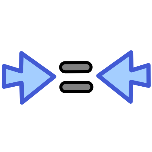 A grey equal sign with 2 blue arrows pointing at it from either side.
